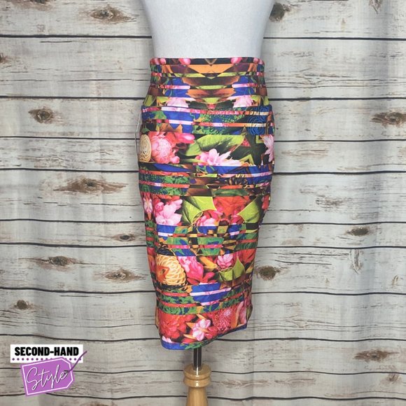 LuLaRoe Realistic Floral &  Stripe NWT Cassie Skirt - Picture 3 of 4